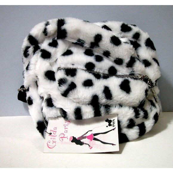 Dalmatian Print Faux Fur Crossbody Bag W/ Adjustable Strap & Zipper Pockets - Picture 2 of 4